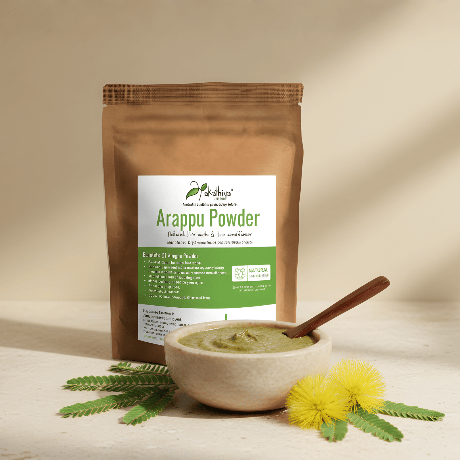  Arappu powder used as a natural shampoo alternative for soft, shiny hair.