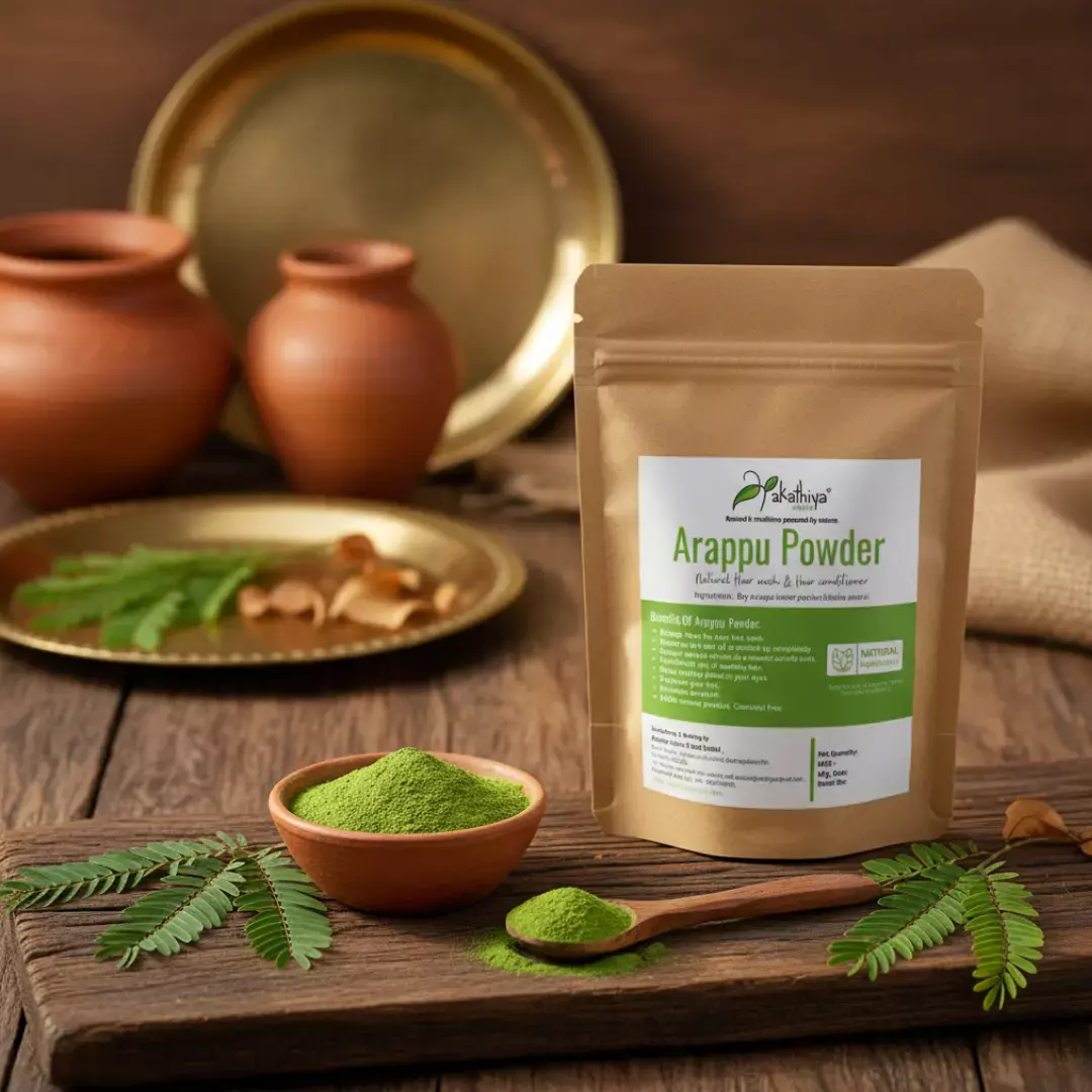  Organic Arappu powder for hair wash, made from sun-dried Albizia amara leaves